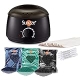 Sunzze Wachs-Set Haarentfernung Wachsgerät, Wax Enthaarung 3 x 400g Wachsbohnen, Holzspatel und Gratis Nasensticks, schmerzloses Wachserhitzer Haarentfernung für Augenbraue Gesicht Achsel Bikini Bein
