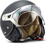 SOXON® SP-325 Mono „Night“ · Jet-Helm · Motorrad-Helm Roller-Helm Scooter-Helm Moped Mofa-Helm Chopper Retro Vespa Vintage Pilot Biker Helmet · ECE 22.05 Visier Schnellverschluss Tasche S (55-56cm)