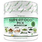 Kombination aus Superfoods - 420 g Pulver (Shake) mit Gerstengras, Guarana, Maca, Chlorella, Spirulina, Moringa - 100% natürlicher Power Smoothie - Mit Zitronen Aroma - Vegan