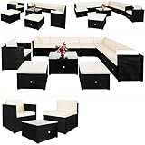 Deuba Poly Rattan Lounge Set XXXL 7cm Dicke Auflagen Tisch Sessel Kombinierbar Schwarz Garten Terrasse Möbel Ecksofa