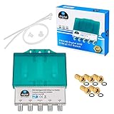 DiseqC Schalter Switch 4/1 mit Wetterschutzgehäuse HB-DIGITAL 4X SAT LNB 1 x Teilnehmer/Receiver für Full HDTV 3D 4K UHD + 5 x Vergoldete F-Stecker Vergoldet