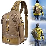 PLUSINNO Angelausrüstungs-Rucksack, Aufbewahrungstasche, Outdoor-Schulterrucksack, Angelausrüstungstasche, wasserabweisend, mit Rutenhalter, Größe L (41 cm) – Khaki01 Modell