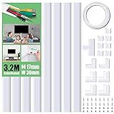 MUDEELA Kabelkanal Selbstklebend Weiss, 320cm PVC Kabelabdeckung, Kabelschacht zum verstecken von Kabel, TV Kabelkanal für alle Netzkabel in Haushalt/Büro, 8 Stück x L40cm*W3cm*H1,7cm, weiß