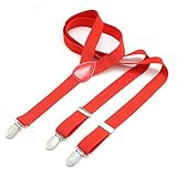 DonDon® Herren Hosenträger 2,5 cm – 3 Klips in Y-Form – elastisch und längenverstellbar – Rot