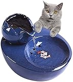 Katzen Trinkbrunnen Keramik-Trinkbrunnen für Haustiere, Katzen-Wasserspender, Trinkbrunnen für Hunde im Blumenstil mit Filter, superleise automatische Wassertrinkschalen (Color : Blue)