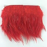 Sowder Feder-Fransen-Borte mit gefärbten Hahnenfedern, für Kostüm, Deko, Kleidung, Packung mit 4,57 m rot
