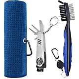 Bellatoi Golf reinigungsset inklusiv Mikrofaser Golf Handtuch,Golf Club Bürste Mit Ausziehbarem Aluminiumkarabiner,Multifunktionales Faltbares Divot-Werkzeug,Golf Zubehör Set Geschenk.