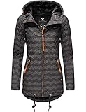 Ragwear Damen Winterjacke Kurzmantel Parka mit Kapuze Zuzka Winter Black Zig Zag Gr. XL