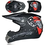 Amacigana®Actionbikes Motors Motorradhelm X-Treme Kinder Cross Helme Sturzhelm Schutzhelm Helm für Motorrad Kinderquad und Crossbike Motocross Gear Combo Mask Brillenhandschuhe (#4,L)