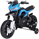 HOMCOM Kindermotorrad Kinder-Elektromotorrad Elektro-Motorrad für Kinder 3-8 Jahren Licht Musik MP3 Elektrofahrzeug mit Stützrädern maximal 3 km/h Metall + Kunststoff Blau 105 x 52,3 x 62,3 cm