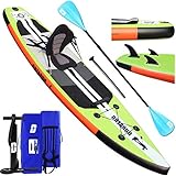DURAERO Stand up Paddling Board Aufblasbare SUP Board Set, Kajak Sitz, 330x76x15cm, bis 130kg, Integrierte Kick-Pad, 3 Finnen, Verstellbares Doppel-Paddel, Komplettes Zubehör, Grün
