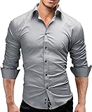 MERISH Hemd Slim Fit 14 Farben Größen S-XXL Herren Modell 01 Grau XXL