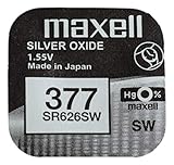 One (1) X Maxell 377 SR626SW SB Silberoxid Uhrenbatterie 1,55 V Blisterpackung verpackt
