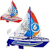 alles-meine.de GmbH Motor - Segelboot / Boot - mit Batterie - bunt - schwimmt + fährt im Wasser - 24 cm - Wasserboot / Batterie betrieben - selbstfahrend elektrisch Antrieb - Bat..