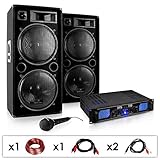 Skytec DJ-26 PA-Komplett-Set/lautstarke Musikanlage mit 2000 Watt PA-Boxen & Verstärker inkl. Kabel-Set + Mikrofon (für bis zu 250 Personen, 4 x30cm Subwoofer, 3-Band-Equalizer)