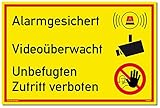 Schild Alarmgesichert Videoüberwacht | Unbefugten Zutritt verboten | stabiles Alu Schild mit UV-Schutz 30 x 20 cm | gelb | Alarmanlage Videoüberwachung Kameraüberwacht | Dreifke®