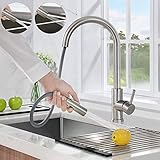 BONADE Ausziehbare Küchenarmatur mit Brause 360° drehbare Spültischarmatur aus 304 Edelstahl Gebürstete Armatur Wasserhahn Spültisch Mischbatterie Küche Spüle