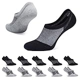 TUUHAW Sneaker Socken Damen Herren Füßlinge 10 Paar Footies Unsichtbare Kurze No Show Socken Großes Silikonpad Anti Rutsch（ Schwarz+Grau 43-46）