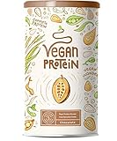 Vegan Protein | SCHOKOLADE | Kraftvoll und rein pflanzliches Proteinpulver mit Reis-, Soja-, Erbsen-, Chia-, Sonnenblumen- und Kürbiskernprotein | Ohne künstliche Süßstoffe und Aromen | 600g Pulver