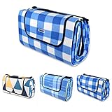 Schramm® Picknickdecke faltbar mit Tragegriff aus Fleece 2 x 2m Picknickdecken Outdoordecke wasserfeste Unterseite, Farbe:blau oder gelb kariert