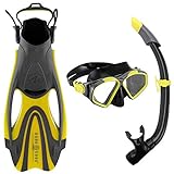 Aqua Lung Schnorchelset Hawkeye für Erwachsene | Maske + Schnorchel + Flossen | Größe 40-44 | gelb-grau