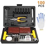 SHYOSUCCE Reifen Reparaturset, 100 TLG. Autoreifen Reparaturset mit Reifendruckmesser, Handschuhe und 35 Zubehör zum Reifen, Reifen Flickset für Autos, Fahrräder, Motorrad, Traktor, Lastwagen