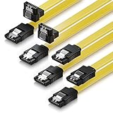 deleyCON 4X 50cm SATA III Kabel S-ATA 3 Datenkabel 6 GBit/s Verbindungskabel Anschlusskabel für HDD SSD - Metall-Clip - 2X Gerade zu Gerade + 2X 90° zu Gerade - Gelb