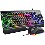 VicTsing Gaming Maus und Tastatur, Maus Tastatur Set LED beleuchtete Regenbogen Metallpaneel, 19 Tasten Anti-Ghosting, Wasserdicht Keyboard, ideal für Gaming und Büro, DE Layout schwarz