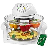 TZS First Austria - Halogenofen FA-5030-1 1400 Watt weiß 17 Liter mit Erweiterungsring Mini-Ofen Halogenofen mit Rezeptheft und Glasschüssel
