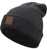 urban ace | Street Classics | Beanie, Mütze, mit Lederpatch | Damen, Herren | für das ganze Jahr, weicher Stoff (Charcoal)