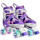 Gonex Verstellbar Rollschuhe für Kinder,mit Leuchtenden Rädern Roller Skates Bequem und atmungsaktiv Quad Skates für Mädchen,Anfänger (Größe 39-42)