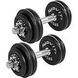 Movit® Kurzhantel PRO Set, Gusseisen Hantel, 2X 15kg, Stange 30mm Standardnorm, Griff gerändelt, Sternverschlüsse, Hantel Set Kurzhantelset Gewichte