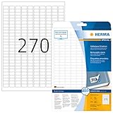 HERMA 10000 Universal Etiketten DIN A4 ablösbar, klein (17,8 x 10 mm, 25 Blatt, Papier, matt) selbstklebend, bedruckbar, abziehbare und wieder haftende Adressaufkleber, 6.750 Klebeetiketten, weiß