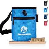 Gipfelheld® Chalkbag Set blau mit Boulder-Bürste zum Klettern und Bouldern, Magnesia-Beutel mit Karabiner, Hüftgurt und 2 Taschen, Kreide-Beutel auch für Crossfit und Gewichtheben