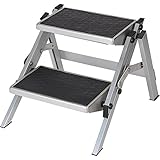 BERGER Doppeltrittstufe Aluminium klappbar, Silber/schwarz, bis 150 kg Belastbar, Klapptritt, Trittstufe