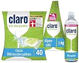 claro Testsieger Classic Tabs 40Stk. im Paket mit Klarspüler 500ml u. Alpensalz in der 1kg Pyramide