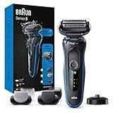 Braun Series 5cs Rasierer Herren, Einfache Rasur & Reinigung, Barttrimmer, Bodygroomer, Ladestation, Wet&Dry, 50 Min. Laufzeit, Elektrorasierer mit 3 flexiblen Klingen, EasyClick Funktion, blau