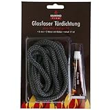Kamino-Flam Abdichtband feuerfest bis 550 Grad - Glasstrickschnur 8 mm mit Kleber - Kaminschnur asbestfrei - Ofendichtschnur 2 m - Ofenschnurkleber für Kamin