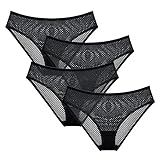 Wingslove 4er Pack Damen Spitze Höschen Bikini Unterwäsche Mesh Comfort Brief Plus Size Hipster