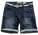 Sublevel Herren Jeans Shorts inkl Flechtgürtel Kurze Hose Bermuda Sommer Sweathose Slim [B701-Dunkelblau-W34]