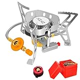 Jooheli Campingkocher Gaskocher mit Piezozündung, Klein Faltbar Winddichter Camping Gaskocher,gasflasche für Trekking Picknick Outdoor mit Tragebox und Adapter(3500W)