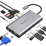 FITFORT USB C Adapter, DUAL-Display, 12 Port Aluminium USB C Hub,mit 4K-HDMI,VGA,USB 3.0 Ports,Type C PD,Gigablit Ethernet RJ45,SD/TF-Kartenles,kompatibel für MacBook Pro/Air, More Type C Geräte