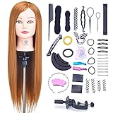 SIGHTLING 26' Übungskopf Frisierkopf Friseur 50% Echthaar Haar Perückenkopf Puppenkopf Übungskopf Friseurkopf Ausbildung Kopf Mit Halter + DIY Haar Styling Braid Set