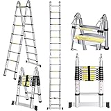 5 M Teleskopleiter Auszeihleiter aus Hochwertigem Aluminium Leiter Aluleiter Mehrzweckleiter Teleskop Design bis 150 Kg Belastbar (5 M 2.5+2.5)