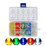 APTWONZ 300 pcs 3mm 5mm Set 2-poligen Diffuse LED Leuchtdioden Elektronikkomponenten mit 5 Farben