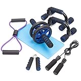 HONEYWHALE Bauchtrainer Fitnessgeräte Set 6 in 1 mit Bauchroller Liegestützgriffe Springseil Kniematte Handtrainer Widerstandsbändern für Männer und Frauen zu Hause Muskelaufbau