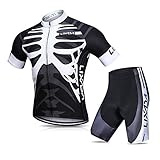 Lixada Herren Radtrikot Set, Atmungsaktiv Quick-Dry Kurzarm Radsport-Shirt + Gel Gepolsterte Shorts, (Schwarz&Weiß, M)