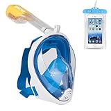 Emsmil Schnorchelmaske Vollmaske Vollgesichtsmaske Tauchmaske 180° Blickfeld Anti-Fog mit Schnorchel wasserdichte Handytasche für Erwachsene und Kinder Blau S/M