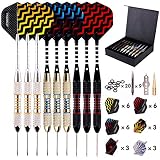 Turnart Dartpfeile Metallspitze 9 Stück 24 Gramm Dartpfeile Profi Dartpfeile Steel Set18 Pfei mit 27 zusätzlichen Flights 20 Anti-Lose Gummiringe Geschenketui für den Menschen