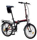 Licorne Bike CONSERES Premium Faltrad, Klapprad in 20 Zoll - Fahrrad für Herren, Jungen, Mädchen und Damen - Shimano 6 Gang-Schaltung - Hollandfahrrad - Schwarz/Rot